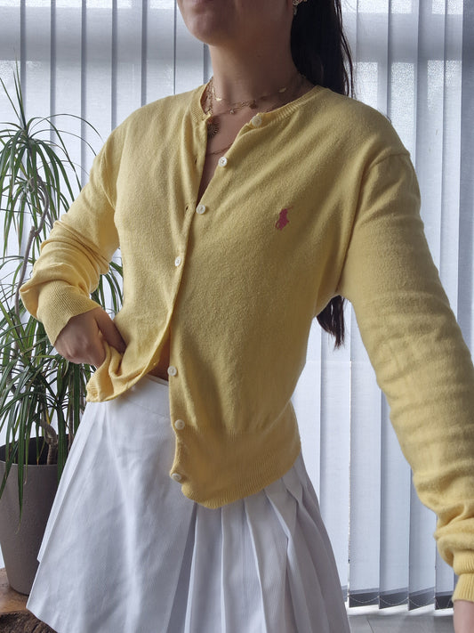 Cardigan fin jaune poussin Ralph Lauren - M/38