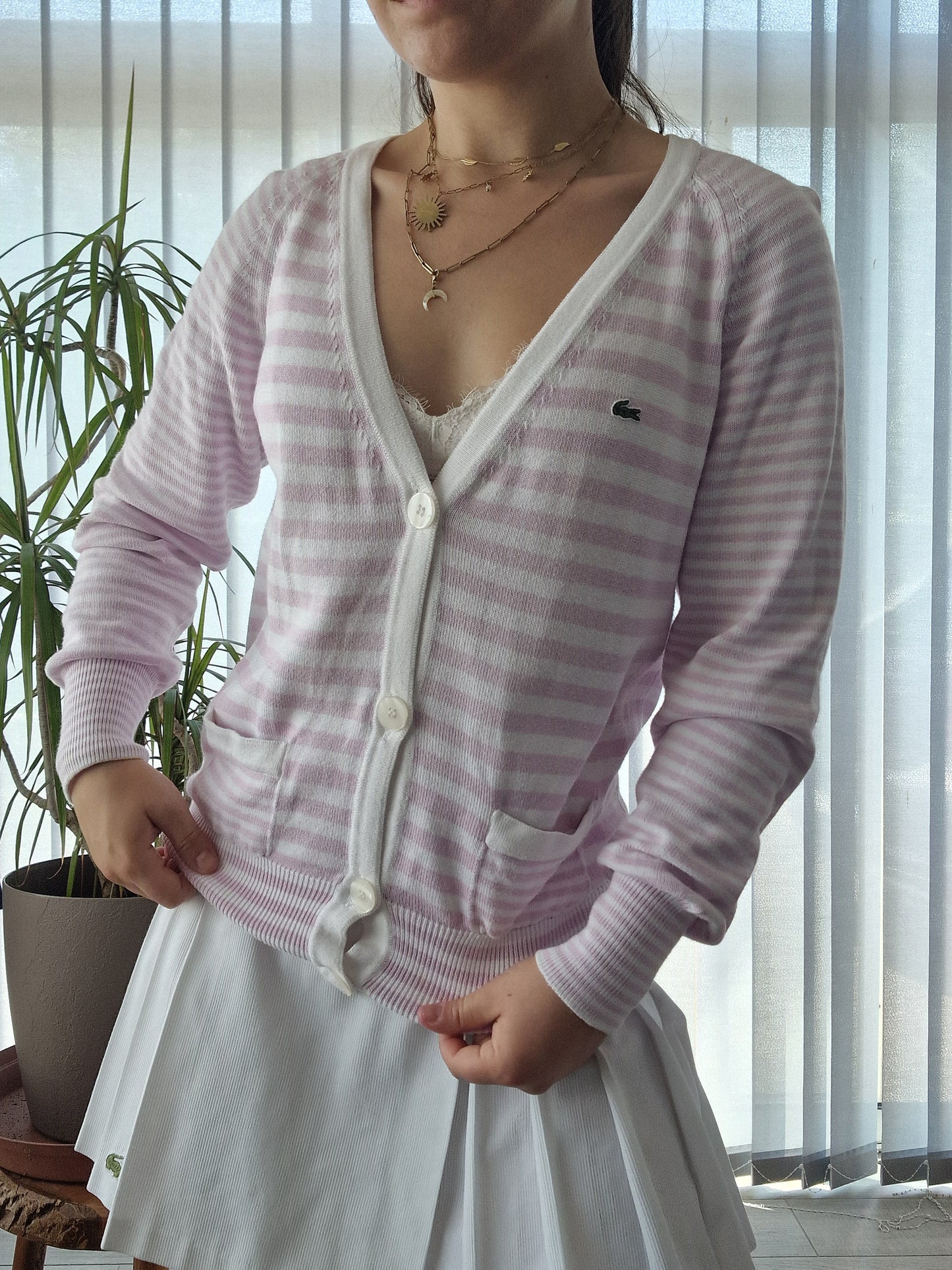 Cardigan à rayures des années 90' Lacoste - S/M