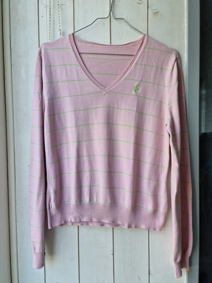 Pull fin col V rose à rayures Ralph Lauren - M/38