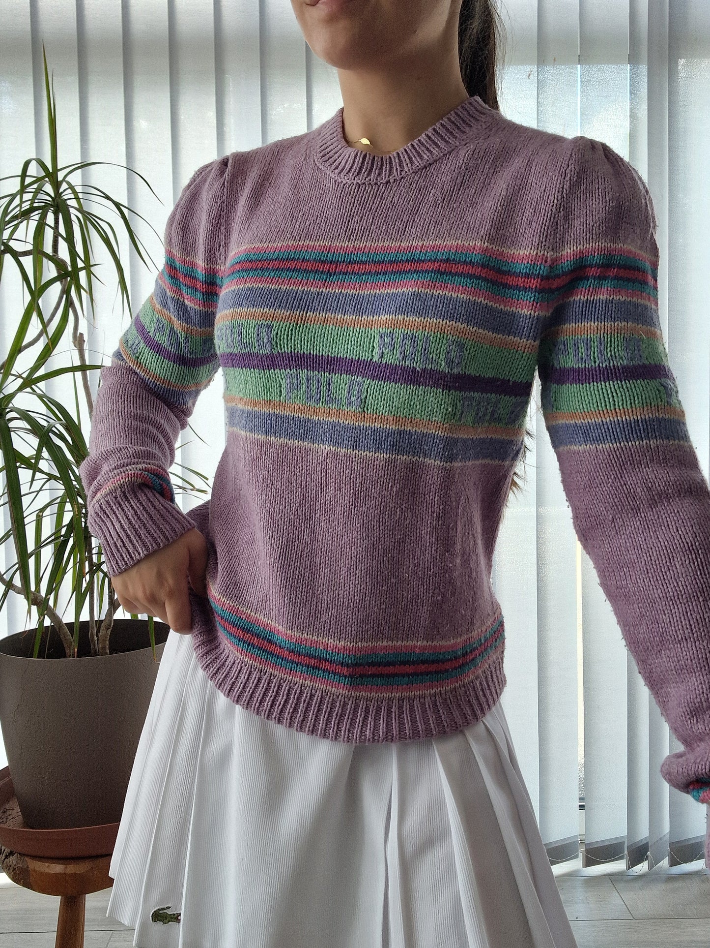 Pull en soie mauve à rayures Ralph Lauren - S/36