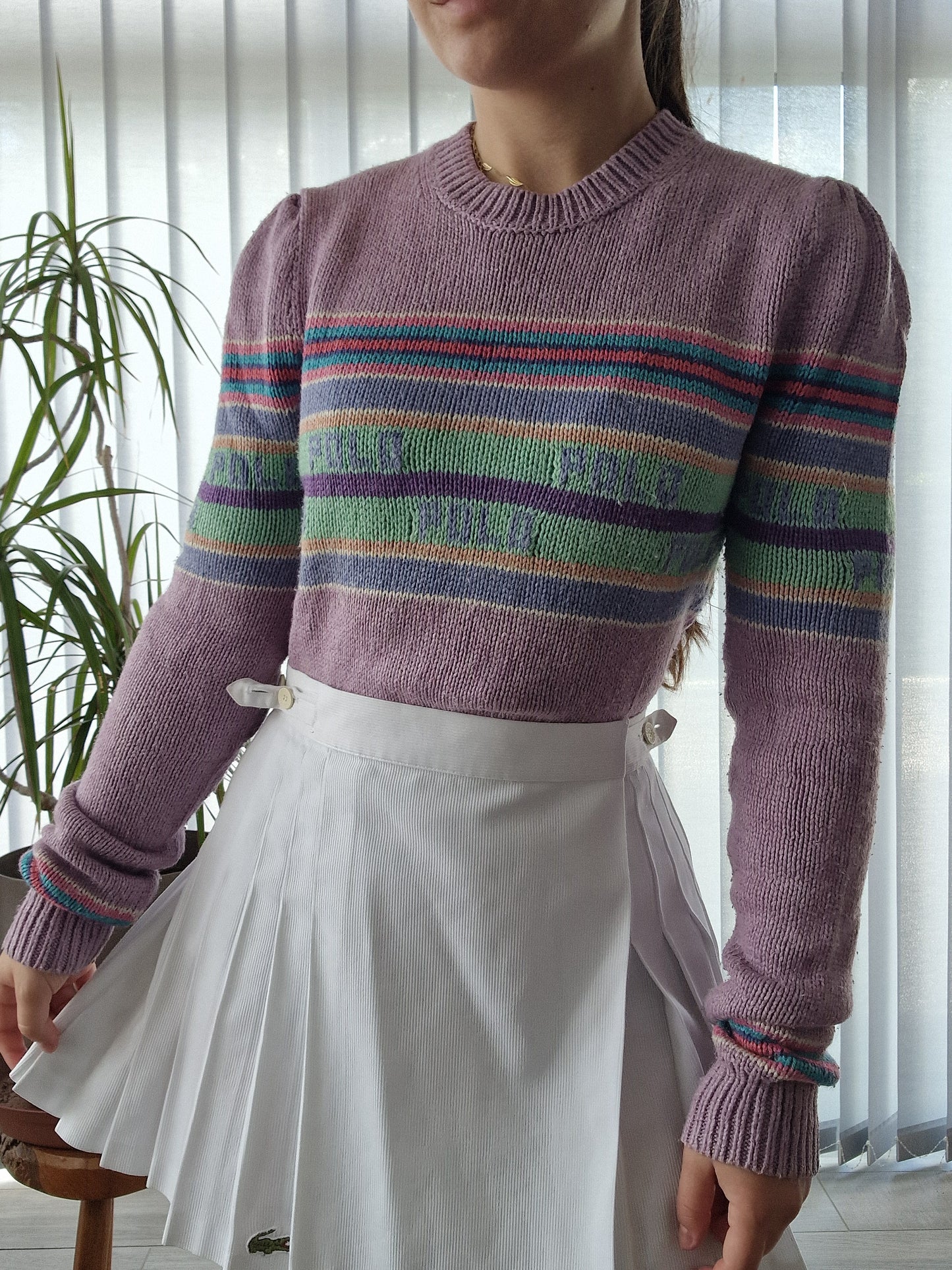 Pull en soie mauve à rayures Ralph Lauren - S/36