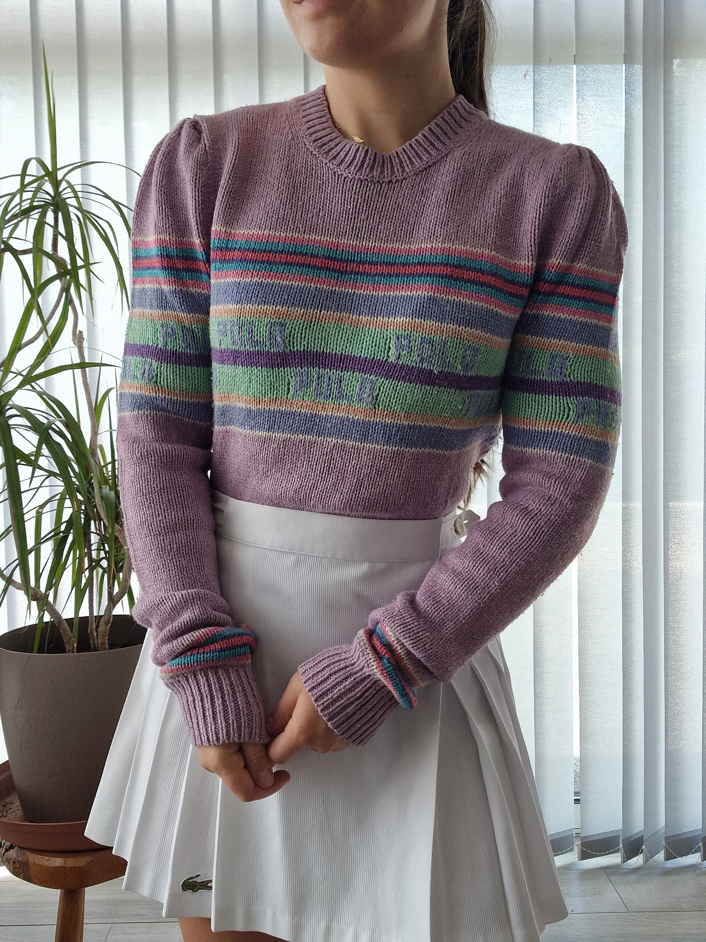 Pull en soie mauve à rayures Ralph Lauren - S/36