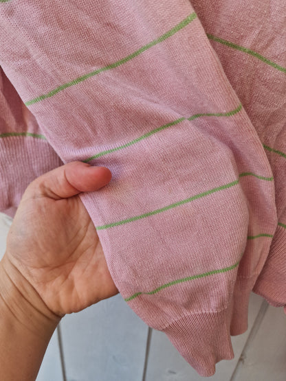 Pull fin col V rose à rayures Ralph Lauren - M/38