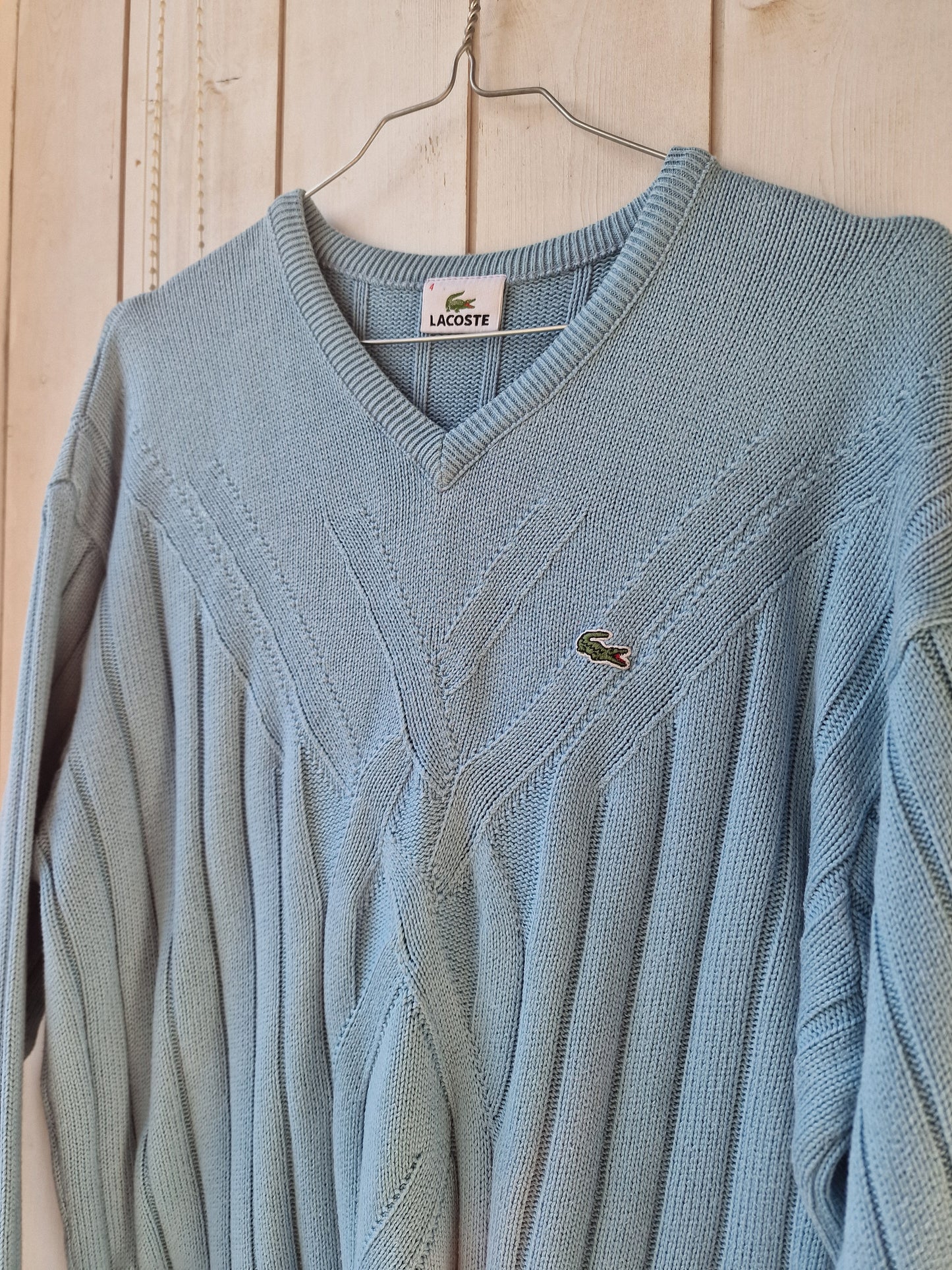 Pull col V bleu des années 90' Lacoste - L/XL