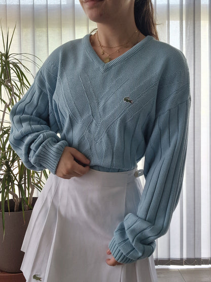 Pull col V bleu des années 90' Lacoste - L/XL