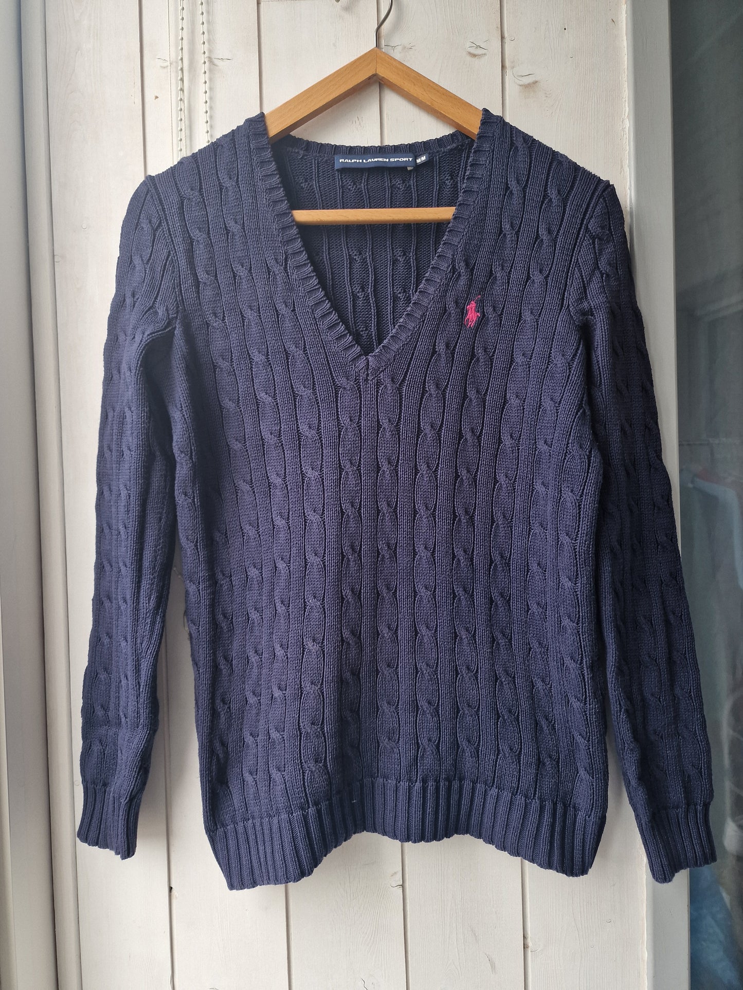 Pull col V en maille torsadée marine - M/38