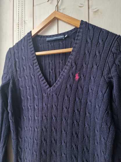 Pull col V en maille torsadée marine - M/38