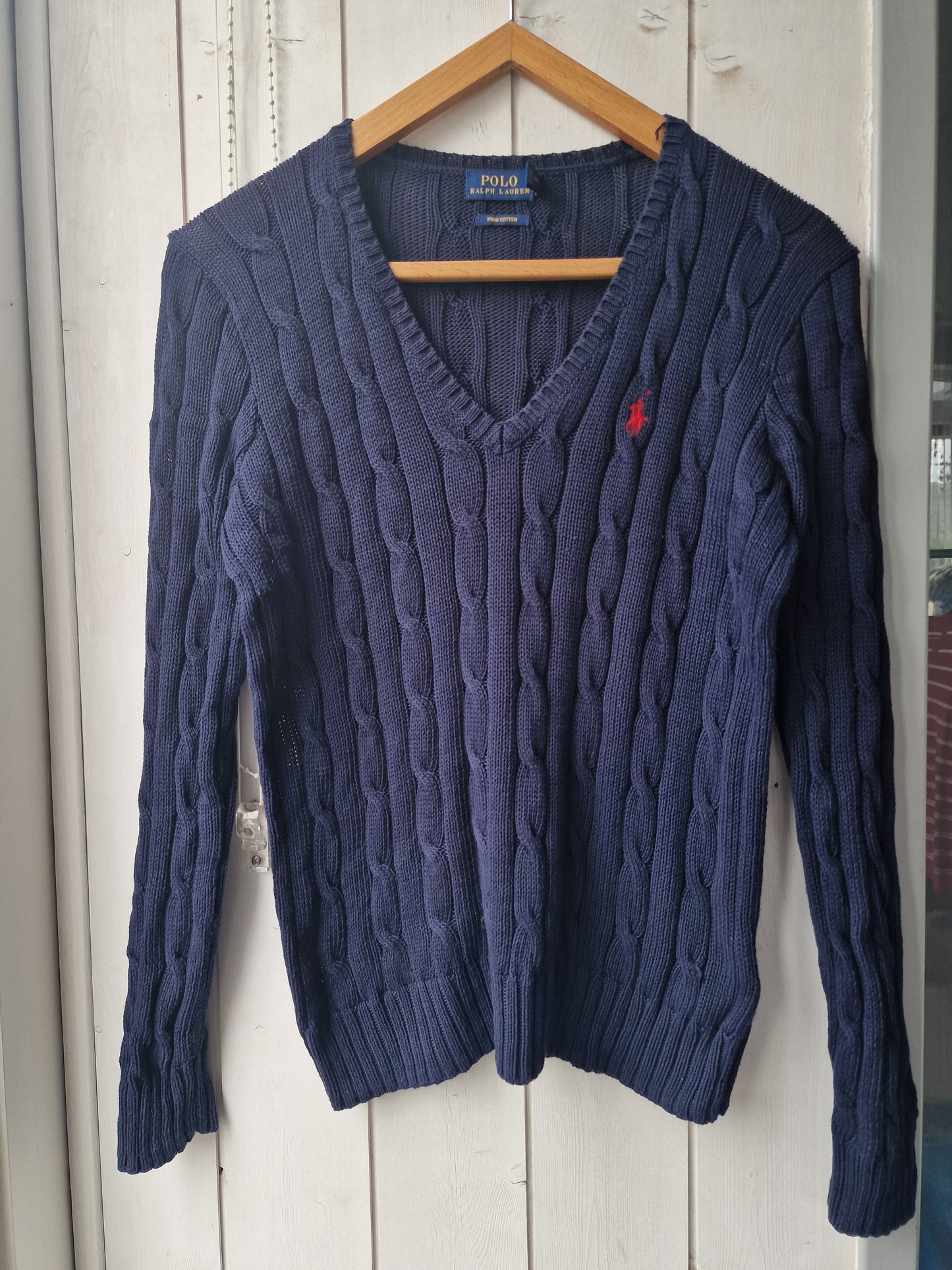 Pull col V en maille torsadée marine - M/38