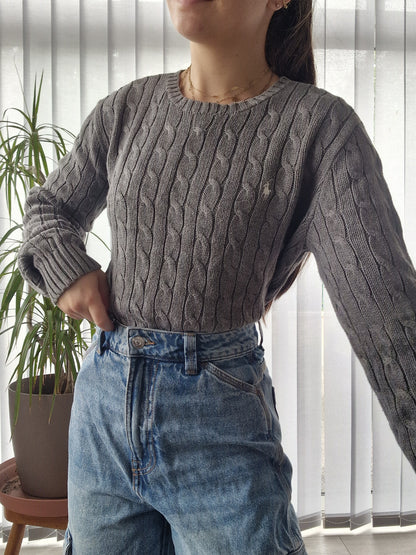 Pull en maille torsadée gris - M/L