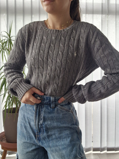 Pull en maille torsadée gris - M/L