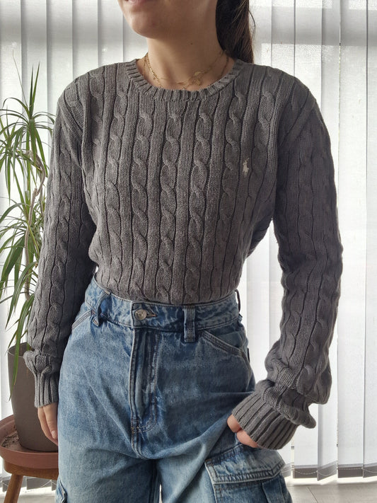 Pull en maille torsadée gris - M/L