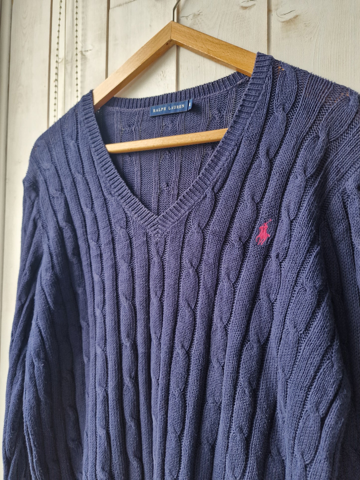 Pull col V en maille torsadée marine - XL/42