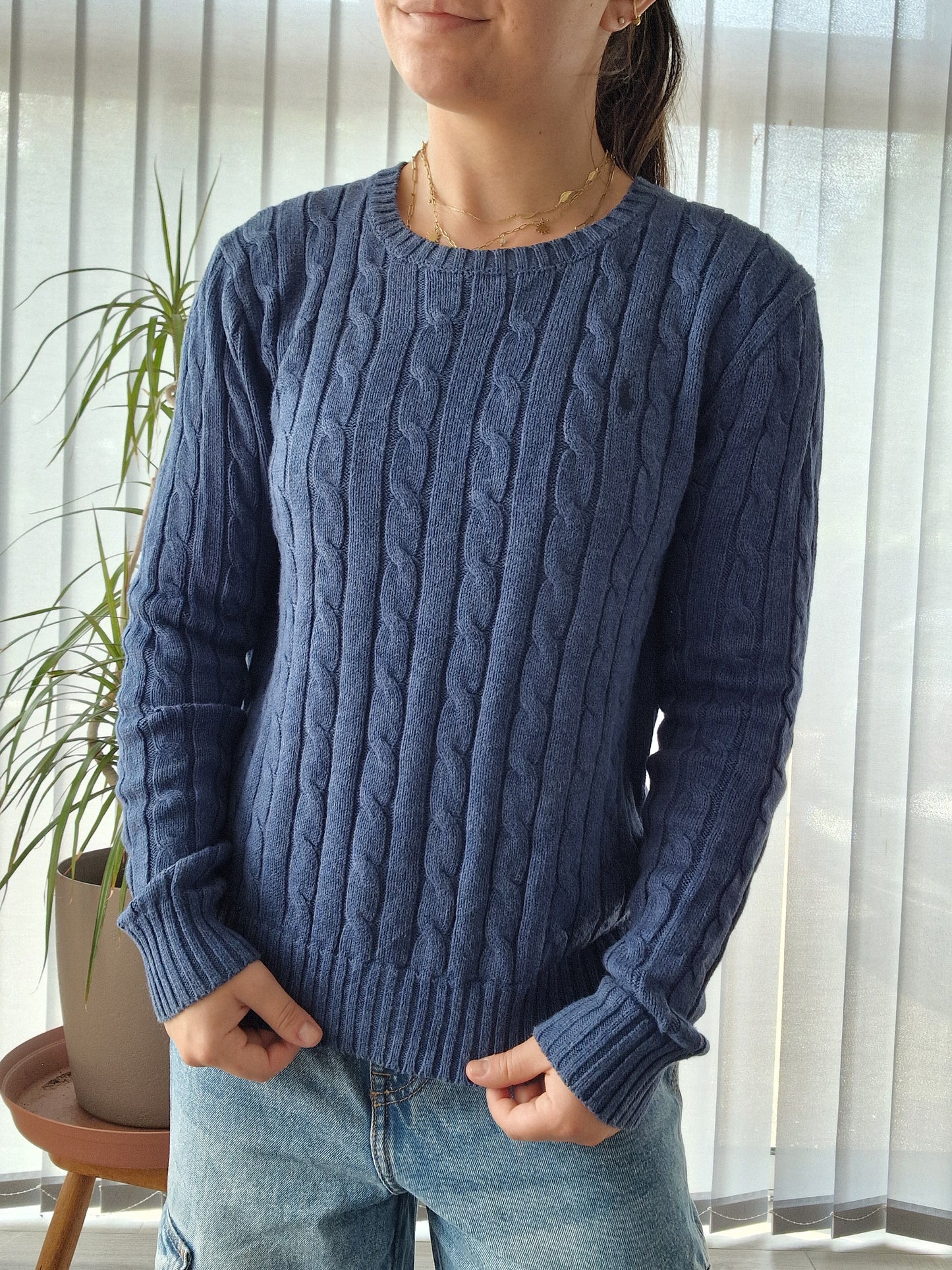 Pull en maille torsadée bleu Ralph Lauren - XS/S