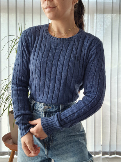 Pull en maille torsadée bleu Ralph Lauren - XS/S