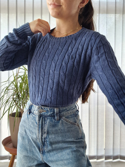 Pull en maille torsadée bleu Ralph Lauren - XS/S