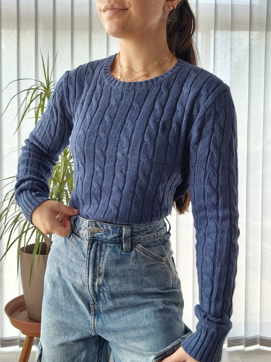 Pull en maille torsadée bleu Ralph Lauren - XS/S