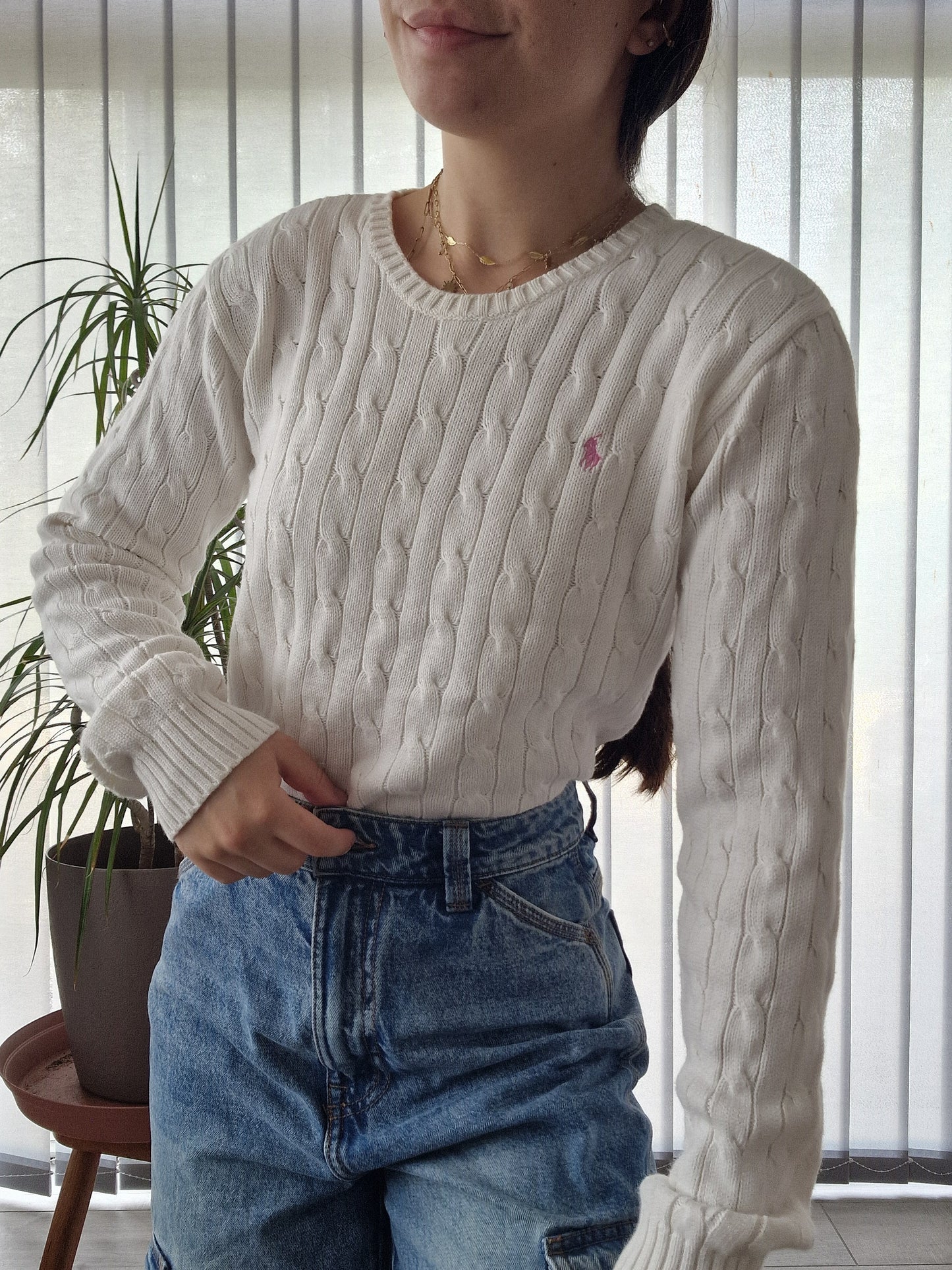 Pull en maille torsadée crème - XS/34