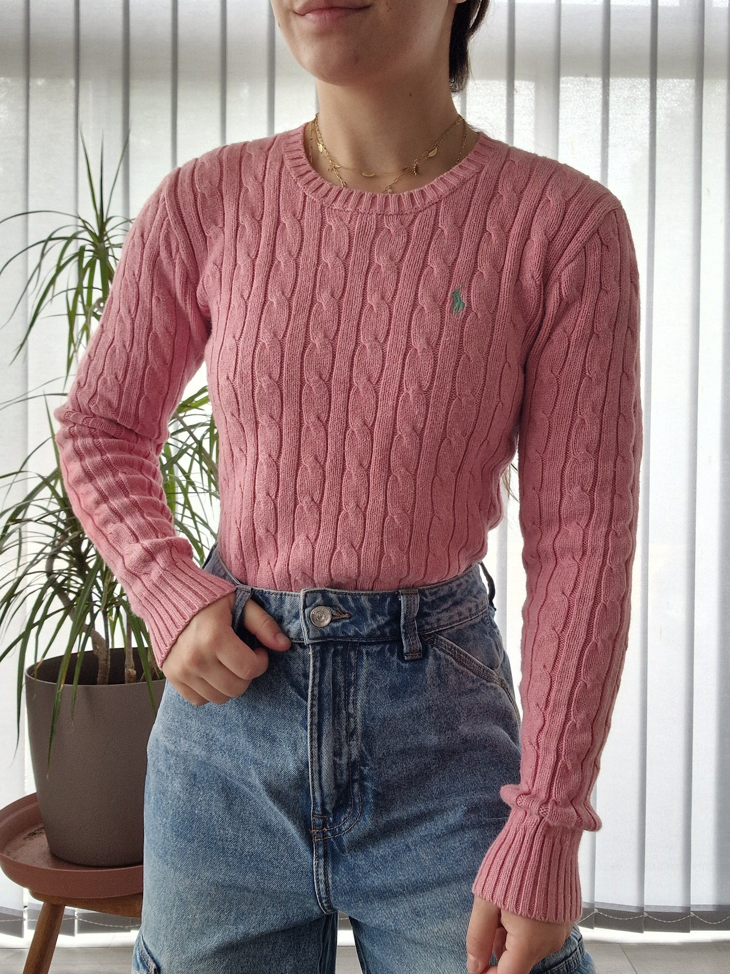 Pull torsadé rose clair - XS/34