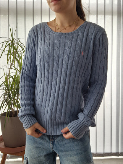 Pull en maille torsadée bleu - S/36