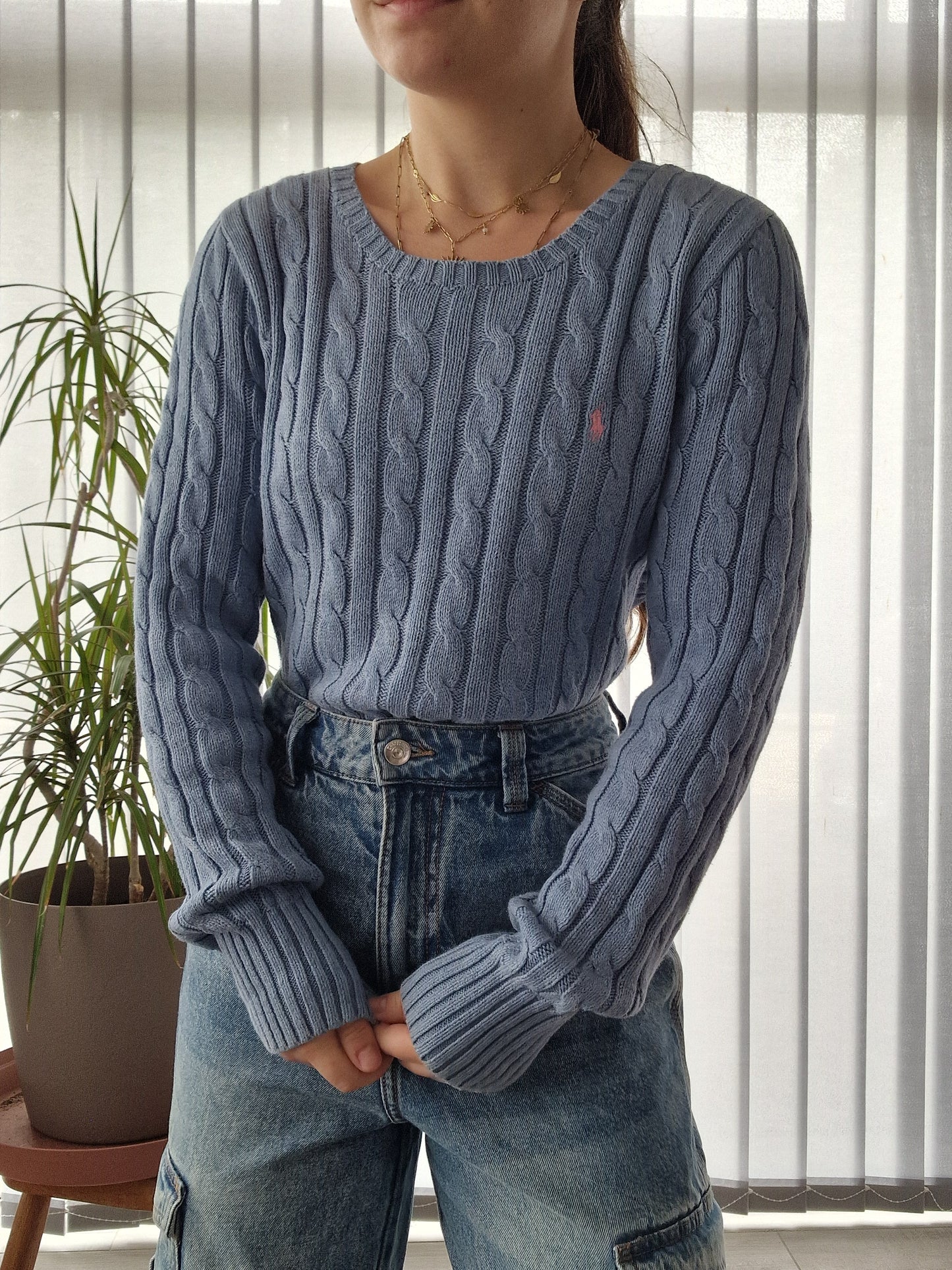 Pull en maille torsadée bleu - S/36