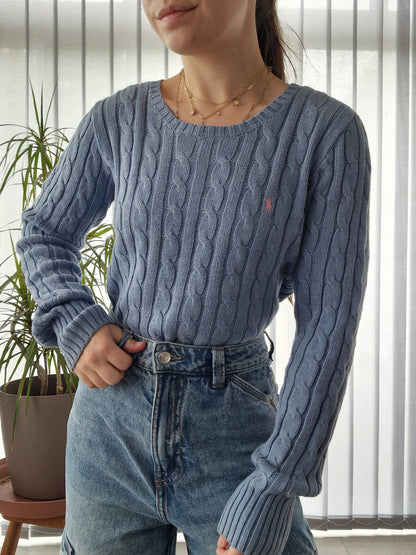 Pull en maille torsadée bleu - S/36