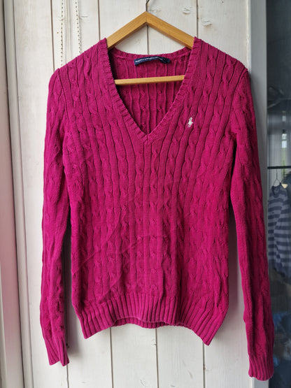 Pull col V en maille torsadée rose fushia - M/38