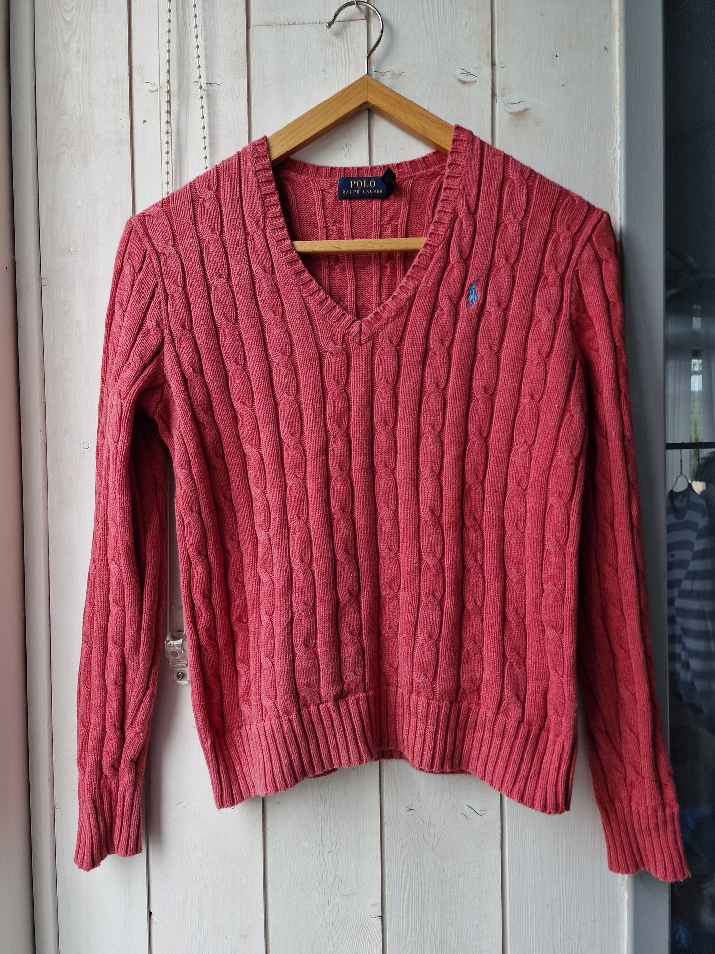 Pull col V en maille torsadée rose - S/36