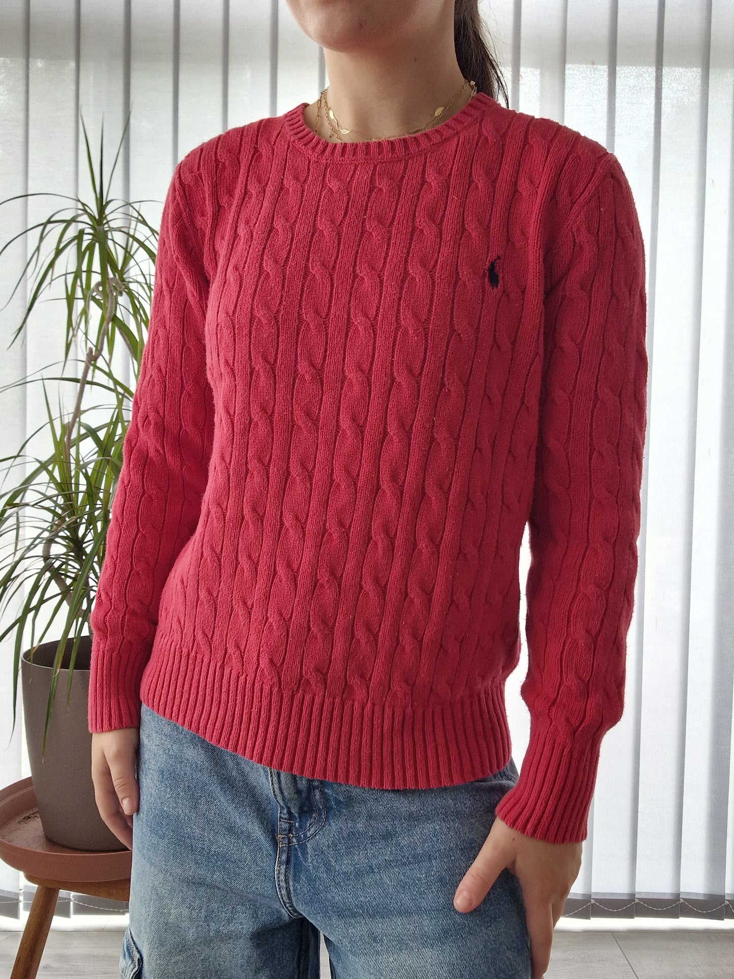 Pull en maille torsadée rouge - XS/S