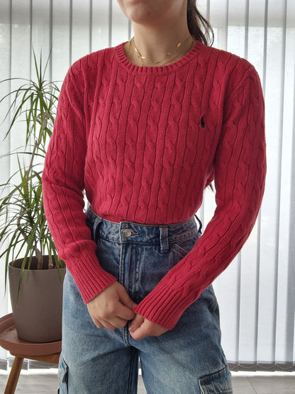 Pull en maille torsadée rouge - XS/S