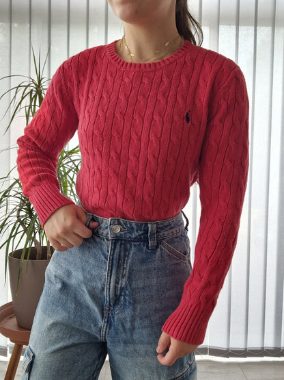 Pull en maille torsadée rouge - XS/S