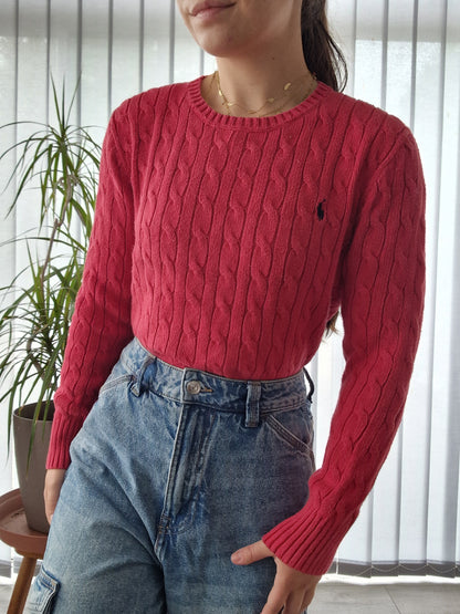 Pull en maille torsadée rouge - XS/S