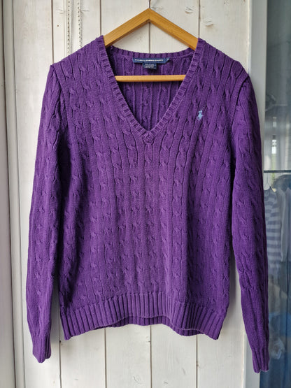 Pull col V en maille torsadée violet - XL/42