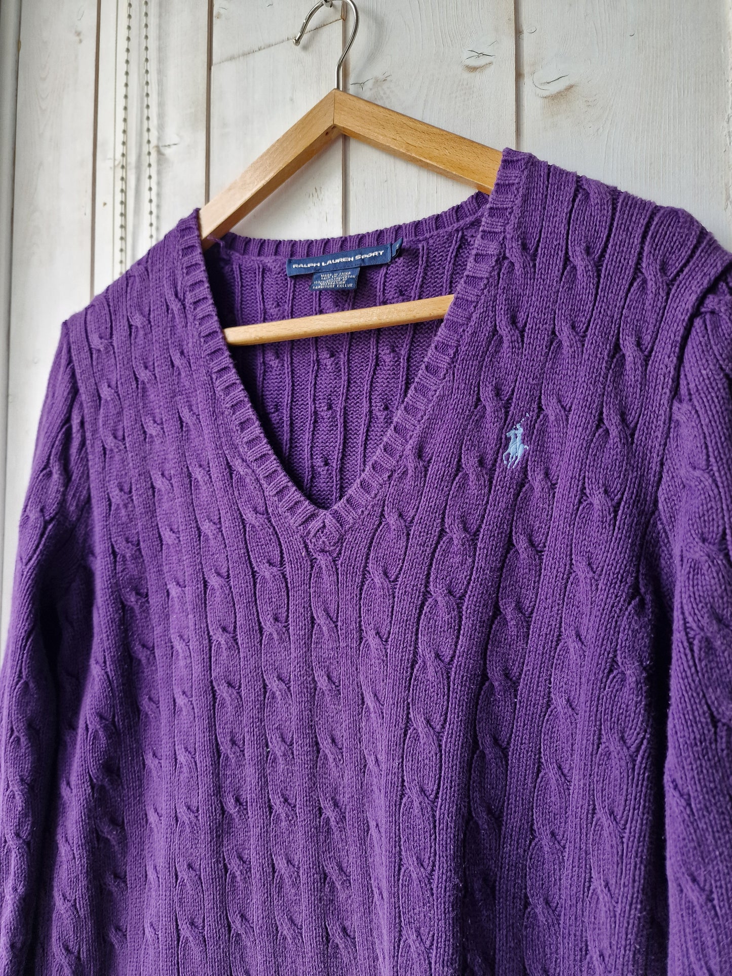 Pull col V en maille torsadée violet - XL/42