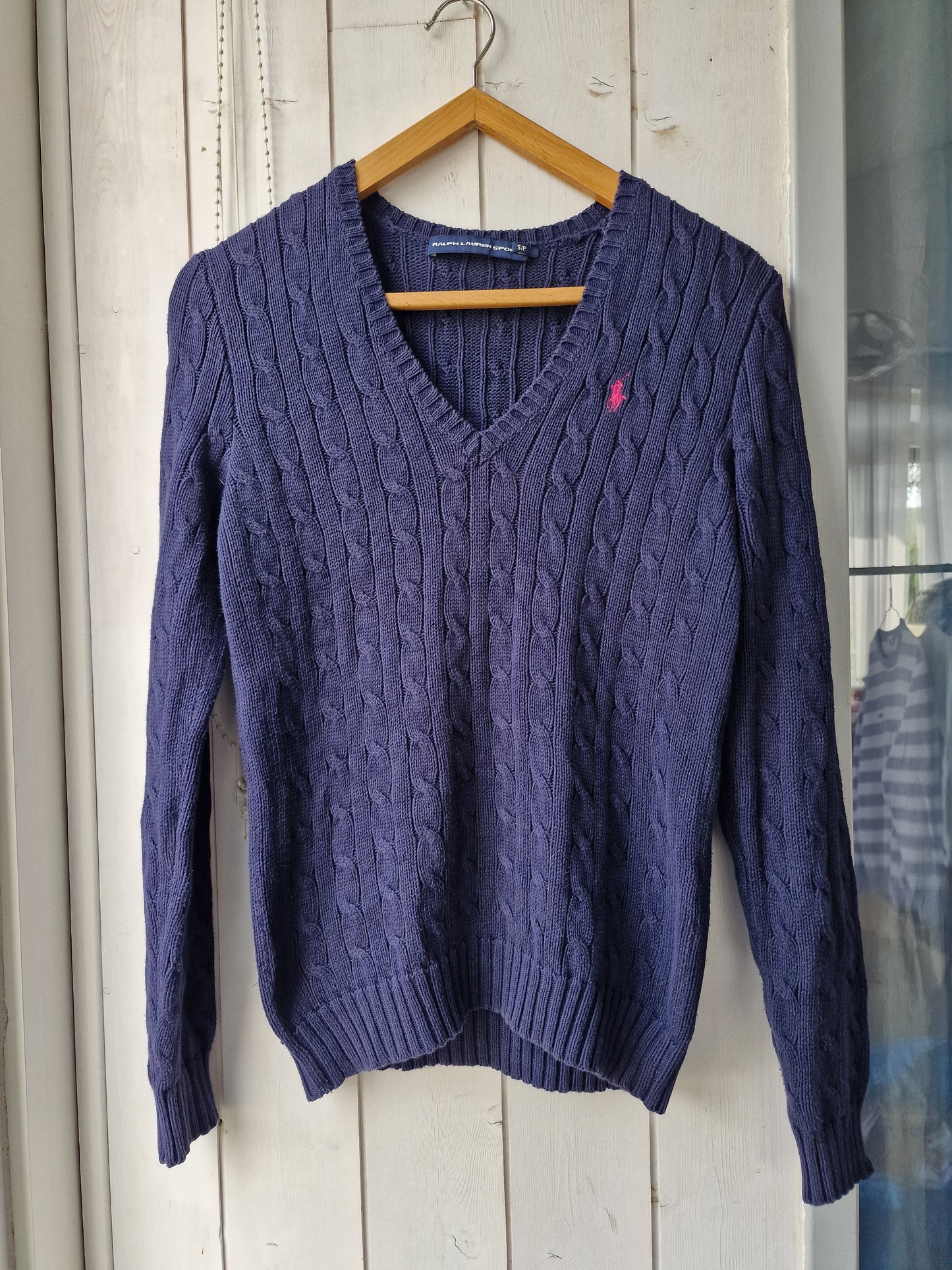 Pull col V en maille torsadée marine - S/36