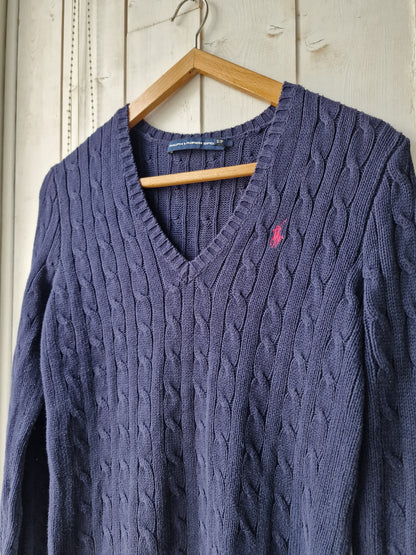 Pull col V en maille torsadée marine - S/36