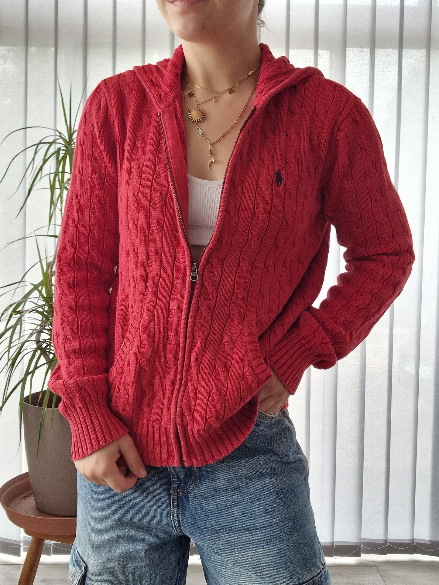 Veste en maille torsadée rouge - M/38