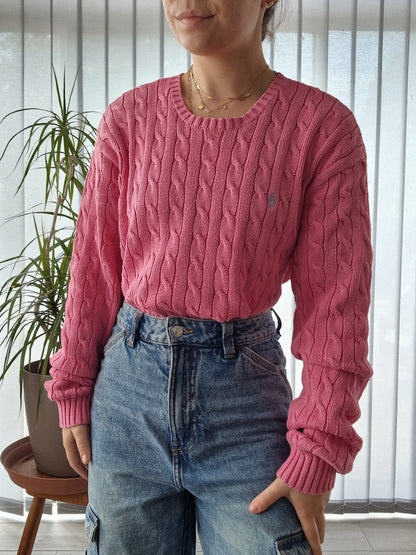 Pull en maille torsadée rose - XL/42