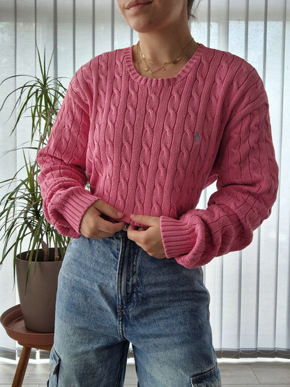 Pull en maille torsadée rose - XL/42