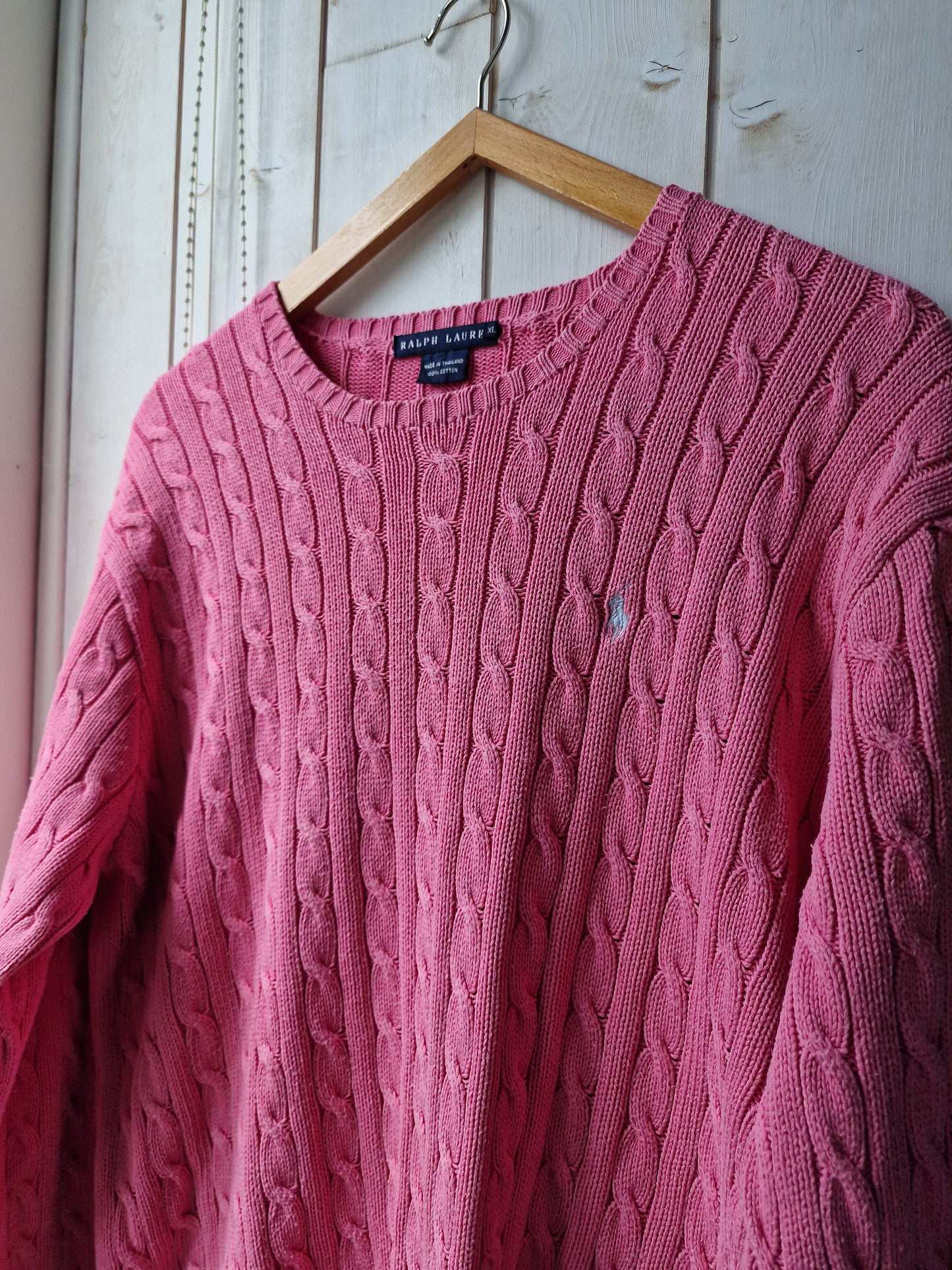 Pull en maille torsadée rose - XL/42