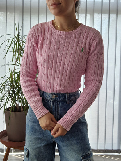 Pull en maille torsadée rose - XS/34