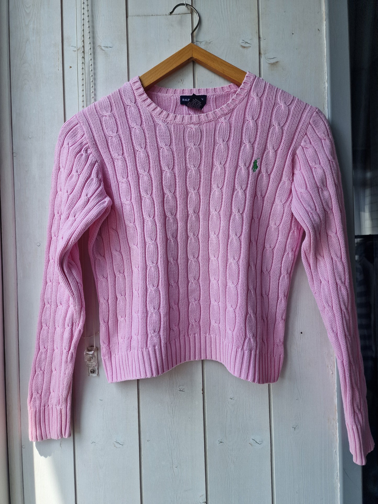 Pull en maille torsadée rose - XS/34