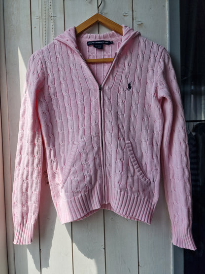 Veste à capuche en maille torsadée rose - S/36