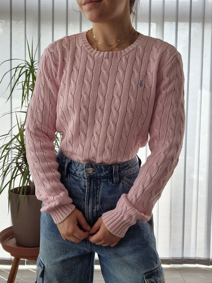 Pull en maille torsadée rose clair - S/M