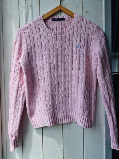 Pull en maille torsadée rose clair - S/M