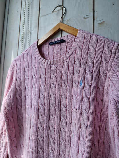 Pull en maille torsadée rose clair - S/M