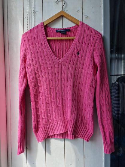 Pull col V en maille torsadée rose fushia - M/38