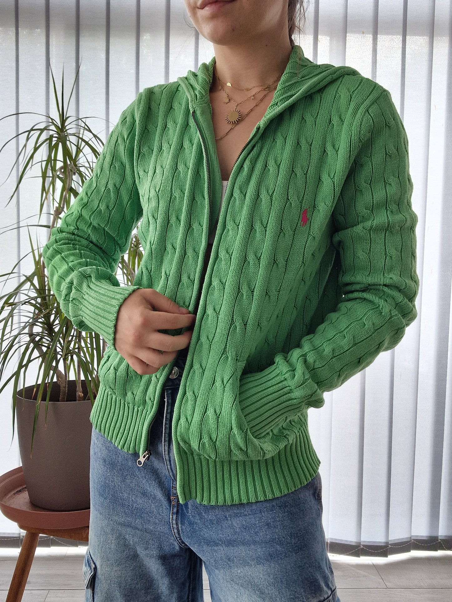 Veste en maille torsadée vert - S/M