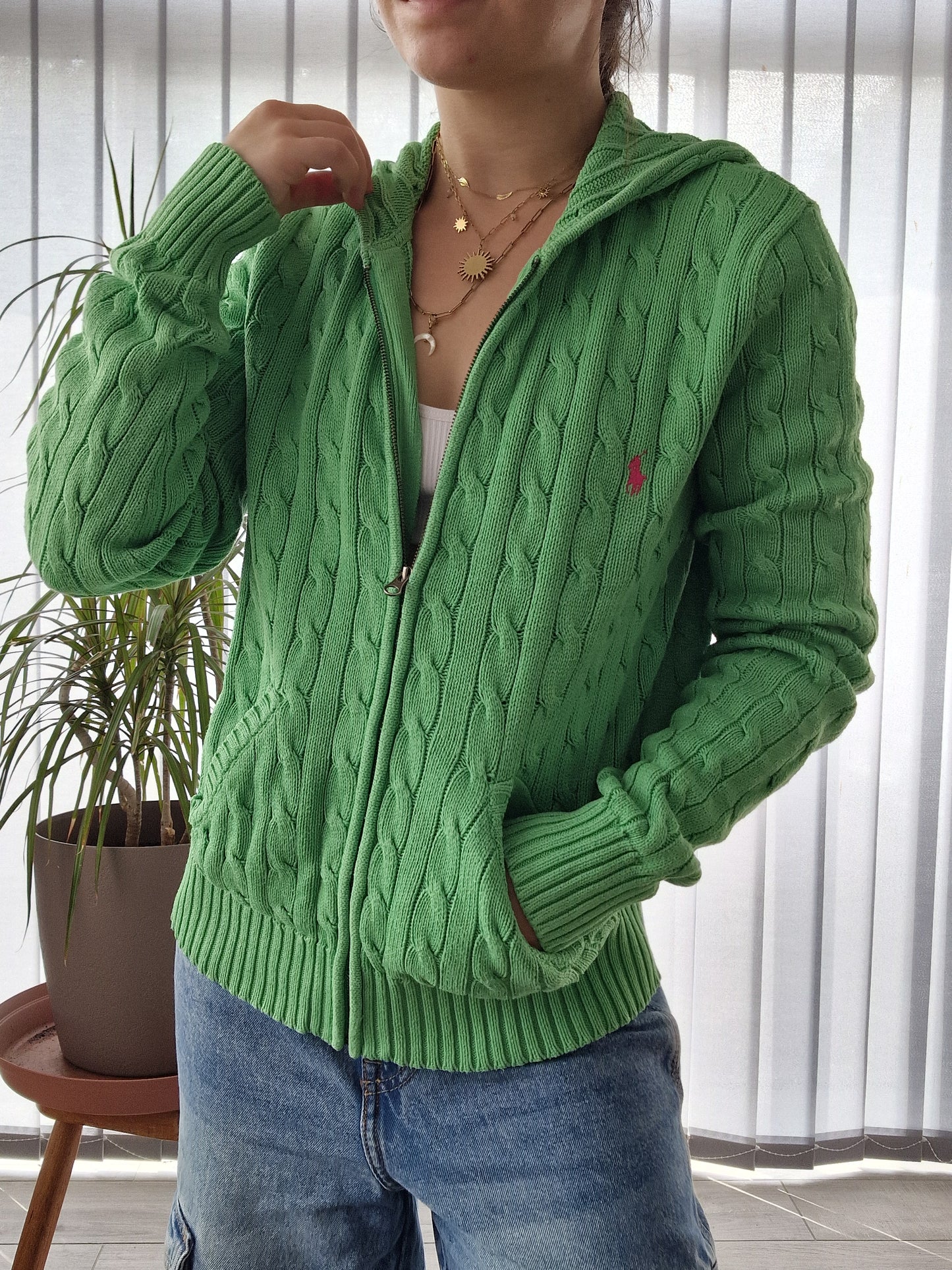 Veste en maille torsadée vert - S/M