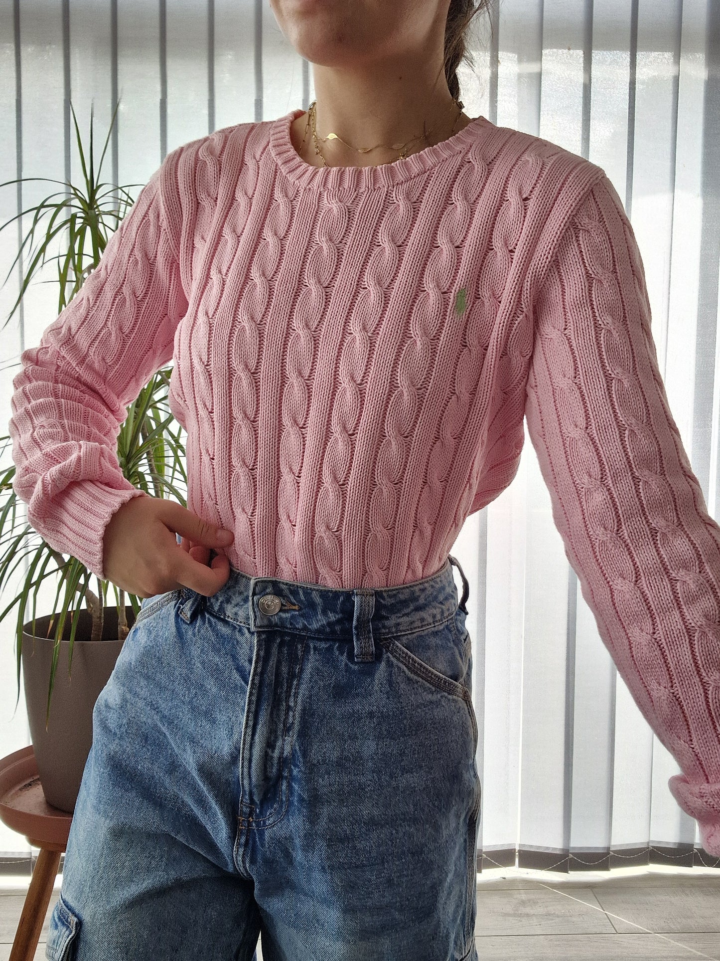 Pull en maille torsadée rose - S/36