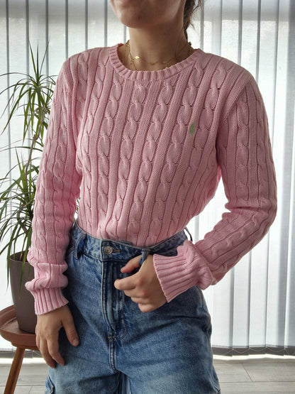 Pull en maille torsadée rose - S/36